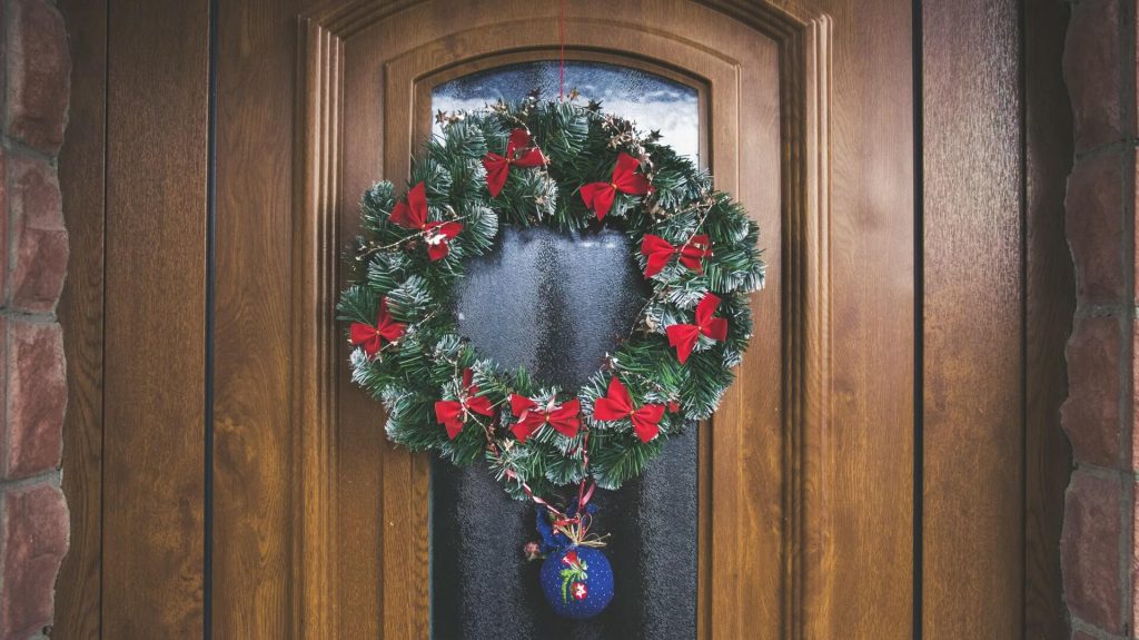 Wreath hanging in the front door	